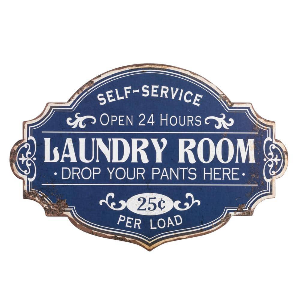 Creative Co-Op Metal Laundry Room Wall Sign with Distressed Finish, Blue