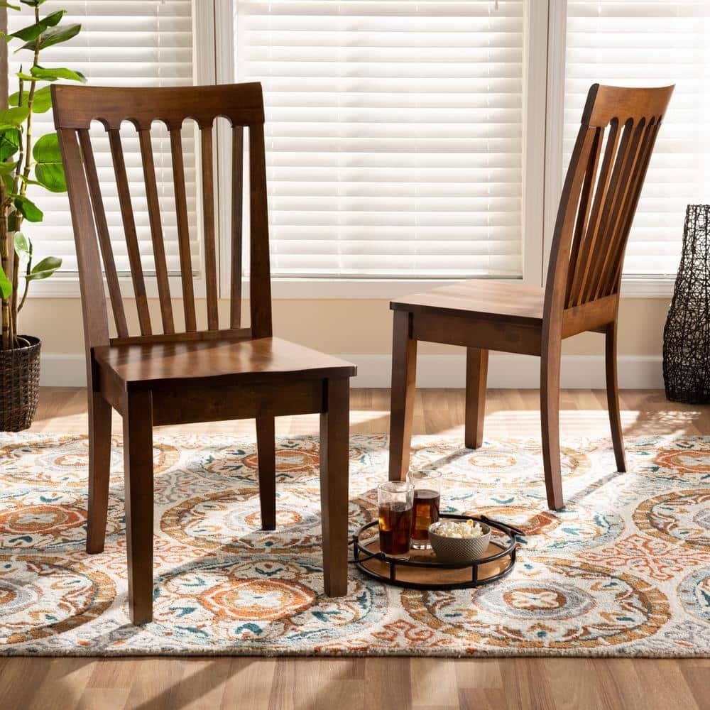 2pc MinetteWood Dining Chair Set Brown - Baxton Studio: Walnut Finish, Upholstered, Armless: Polyester Fabric, Wood Frame