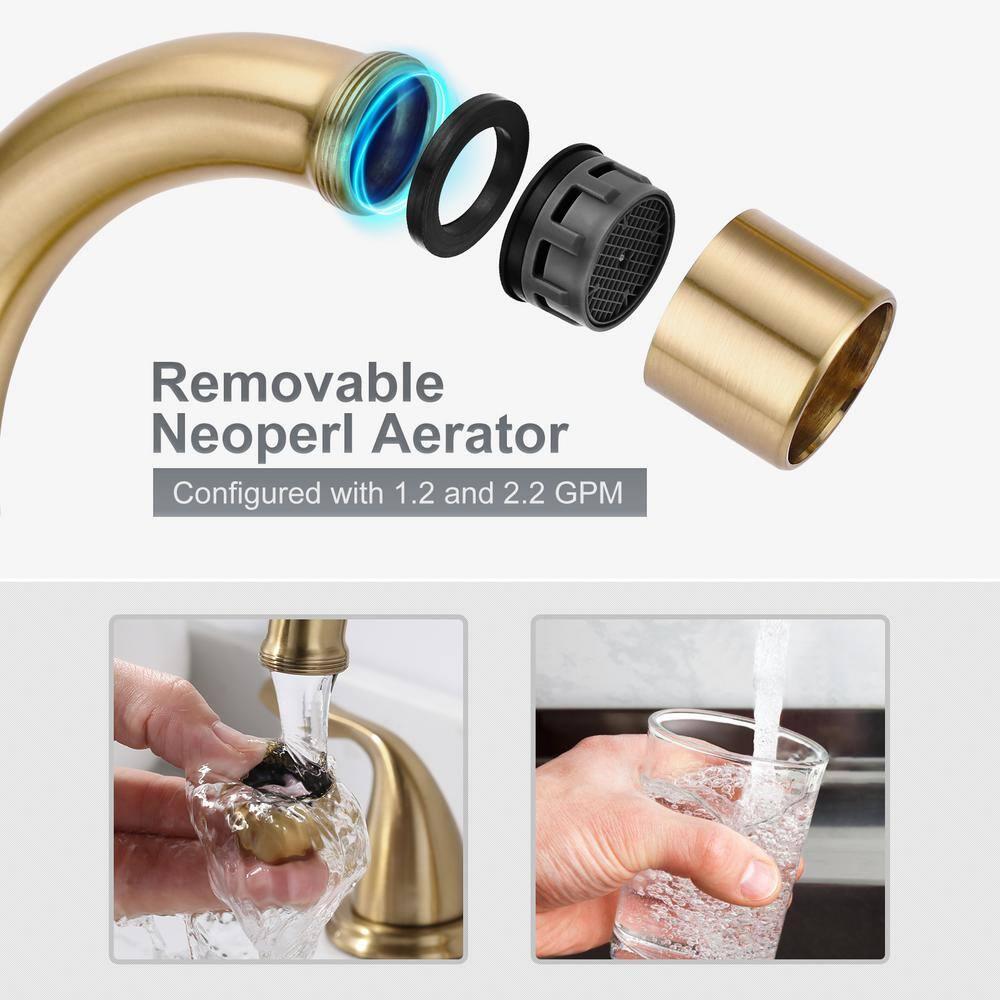 Brushed Gold Bathroom Faucet 3 Hole: ARCORA 8 Inch Widespread Bathroom Faucet, 2 Handles Bathroom Sink Faucet with Drain Assembly