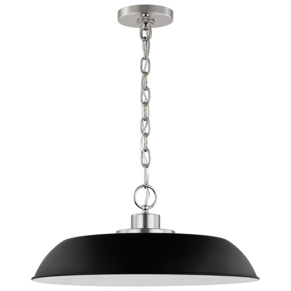 60/7485-Nuvo Lighting-Colony - 1 Light Medium Pendant In Mid-Century Modern Style-8.13 Inches Tall and 19.88 Inches Wide-Matte Black/Polished nickel
