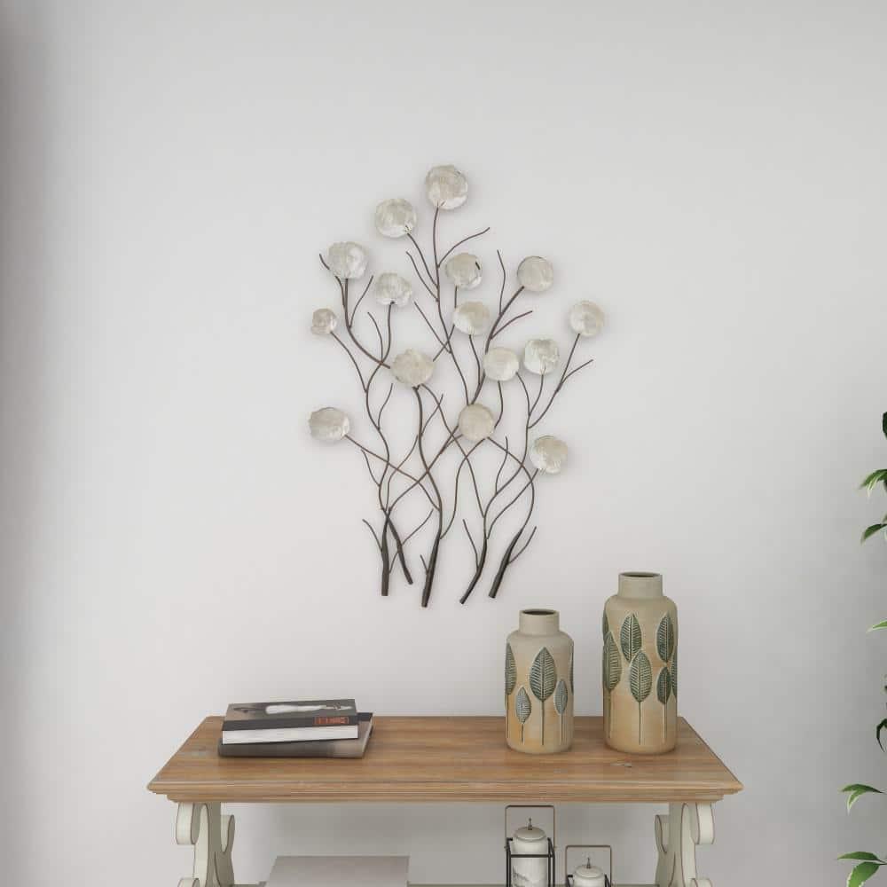 Metal Floral Wall Decor with Capiz Accents White - Olivia & May