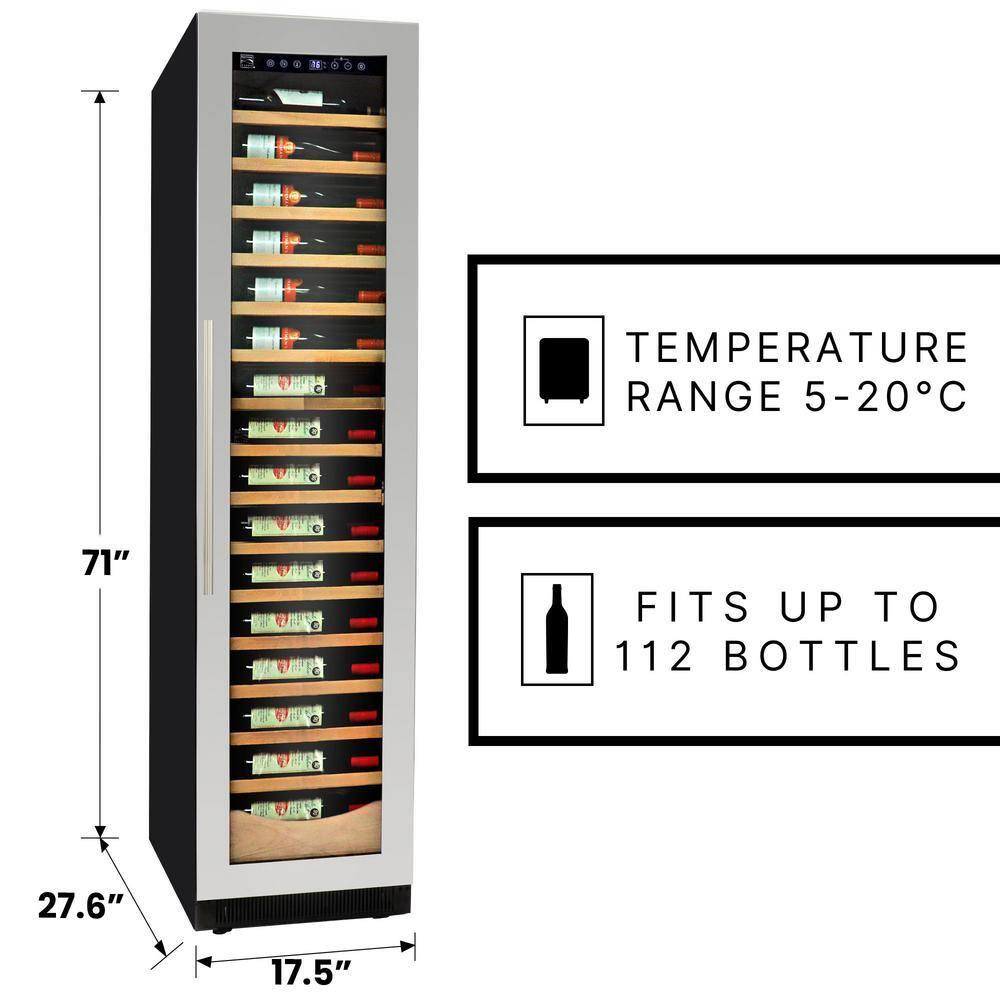 Elite Compressor 112 Bottle Wine Cellar Cooling Unit in Blackand Silver, Built-In/Freestanding with Reversible Door