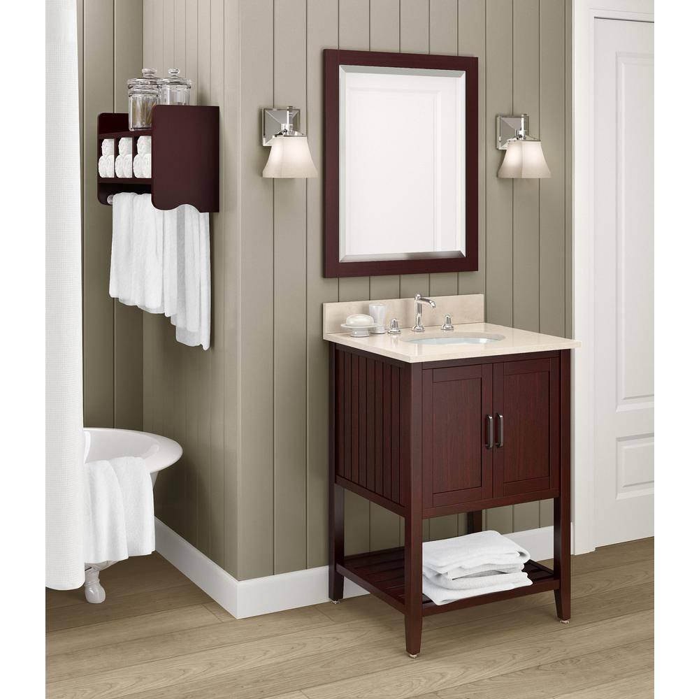 Alaterre Furniture Decorative Wall Cabinet Espresso Brown 25": Hardwood Bathroom Furniture with Towel Bar
