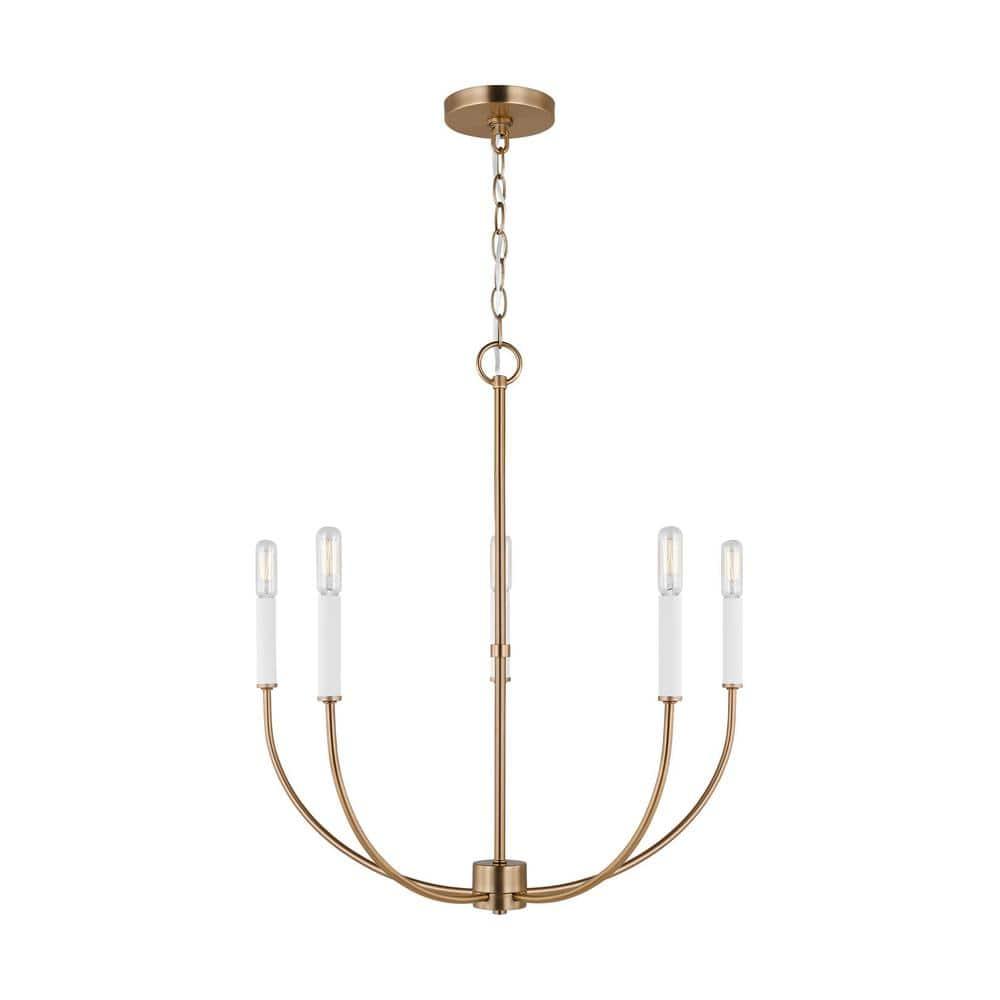 Elegant Satin Brass 5-Light Chandelier with Clear Silver Accents
