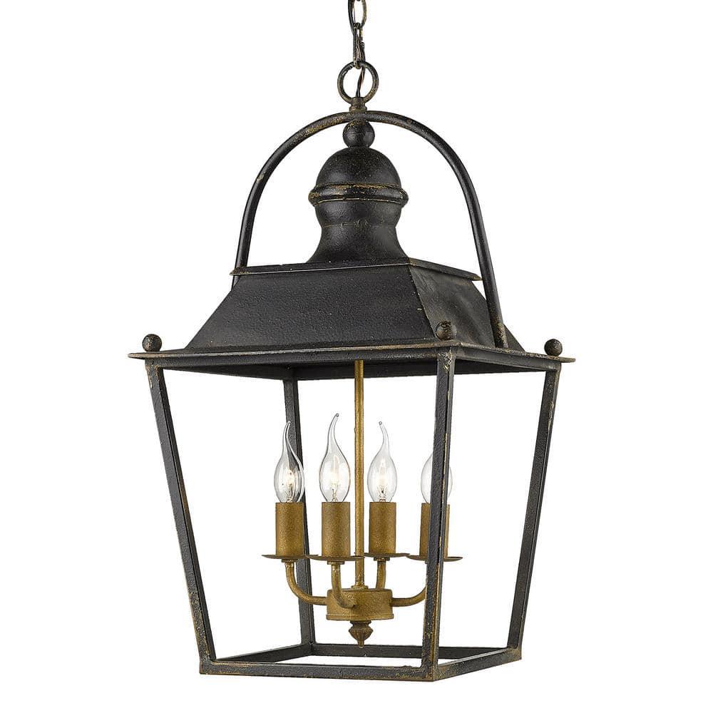 Golden Lighting Christoff 4-Light Pendant in Antique Black Iron with Antique Black Iron