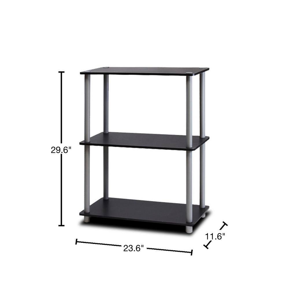 Furinno Durable 23.6 W x 11.6 D x 29.5 H 3-Shelf Freestanding Shelving Unit, Black and Gray