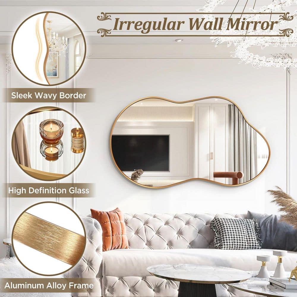36 in. W. x 24 in. H Irregular Gold Aluminum Alloy Framed Wall Mirror Asymmetrical Wall Mirror