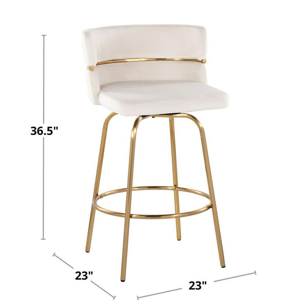 Set of 2 Cinch-Claire Counter Height Barstools Gold/Cream - LumiSource: Velvet Upholstery, Swivel, Metal Legs