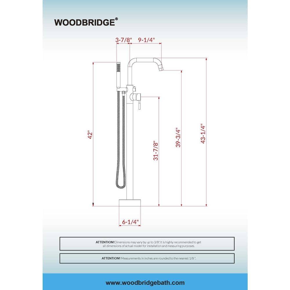WoodBridge Single Handle Floor Mounted Freestanding Tub Filler Faucet with Handshower F0073BGRD