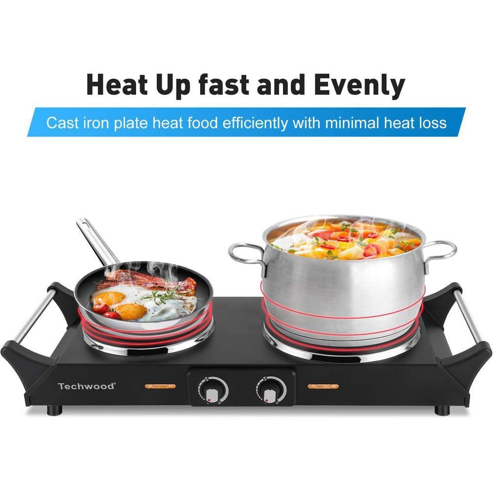 Portable 2-Burner 7.4 in. Black Electric Stove 1800-Watt Hot Plate with Anti-Scald Handles