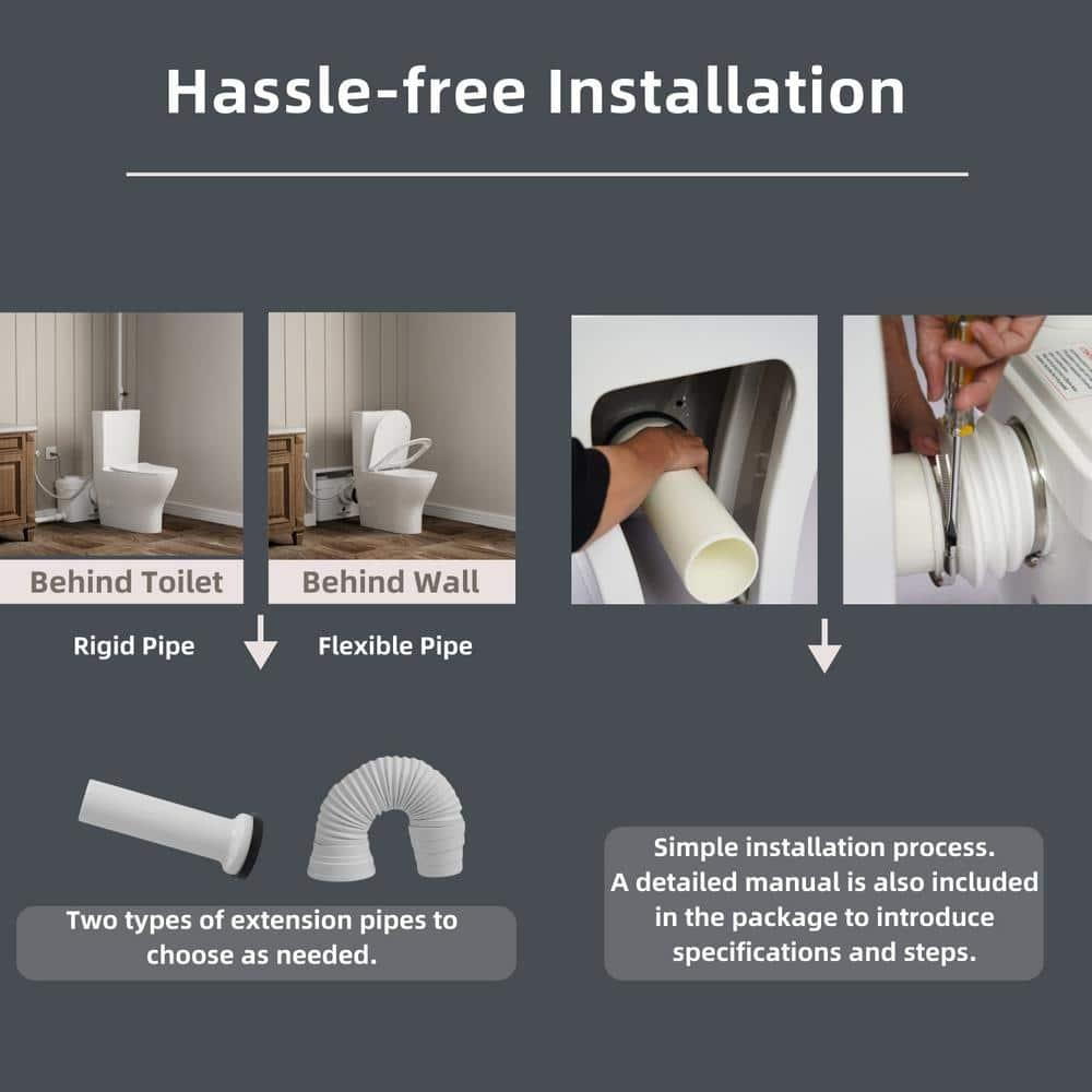 MaceratingFlo ARES 750W Upflush Toilet System, Elongated Bowl & 18" Comfort Height, 4-Inlet Ideal for Basements, Quiet & Efficient Macerator Pump Up to 36 Feet, Easy Installation