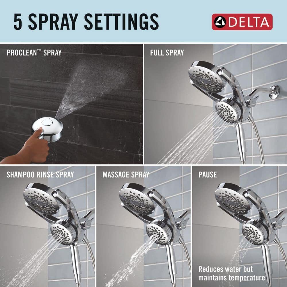 Delta 75419 5-Setting HydroRain 2-in-1 Dual Shower Head with ProClean Spray