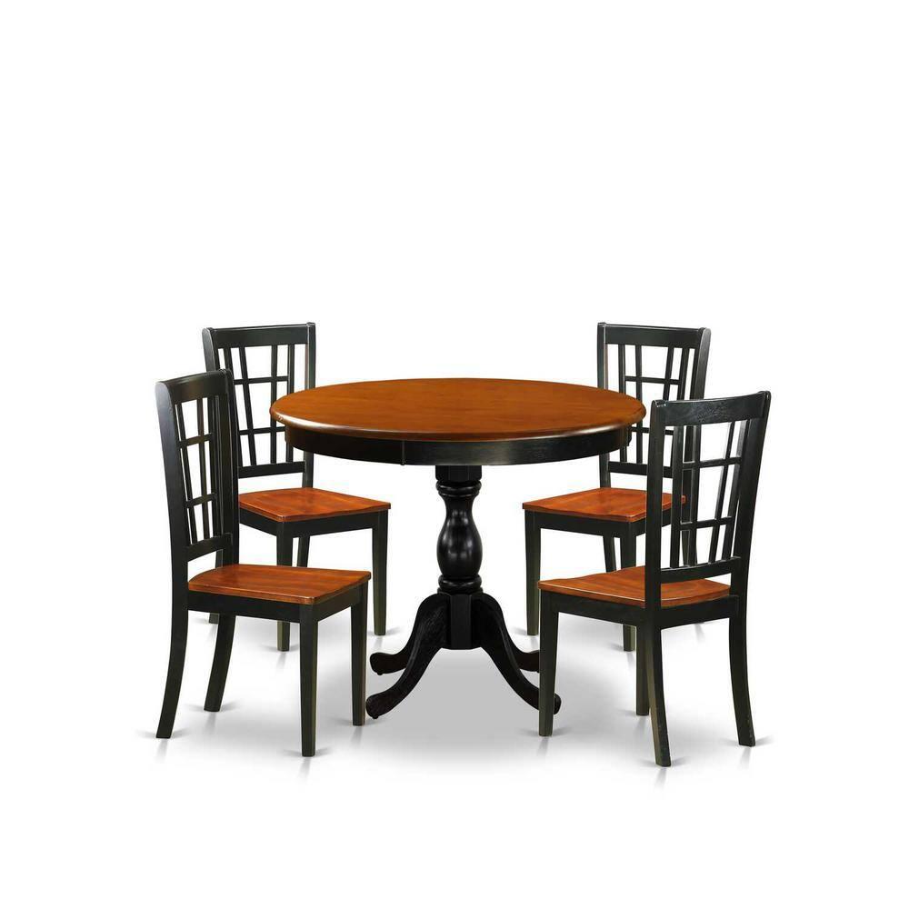 Mid-Century Cherry and Black 5-Piece Dining Set with Slatted Chairs