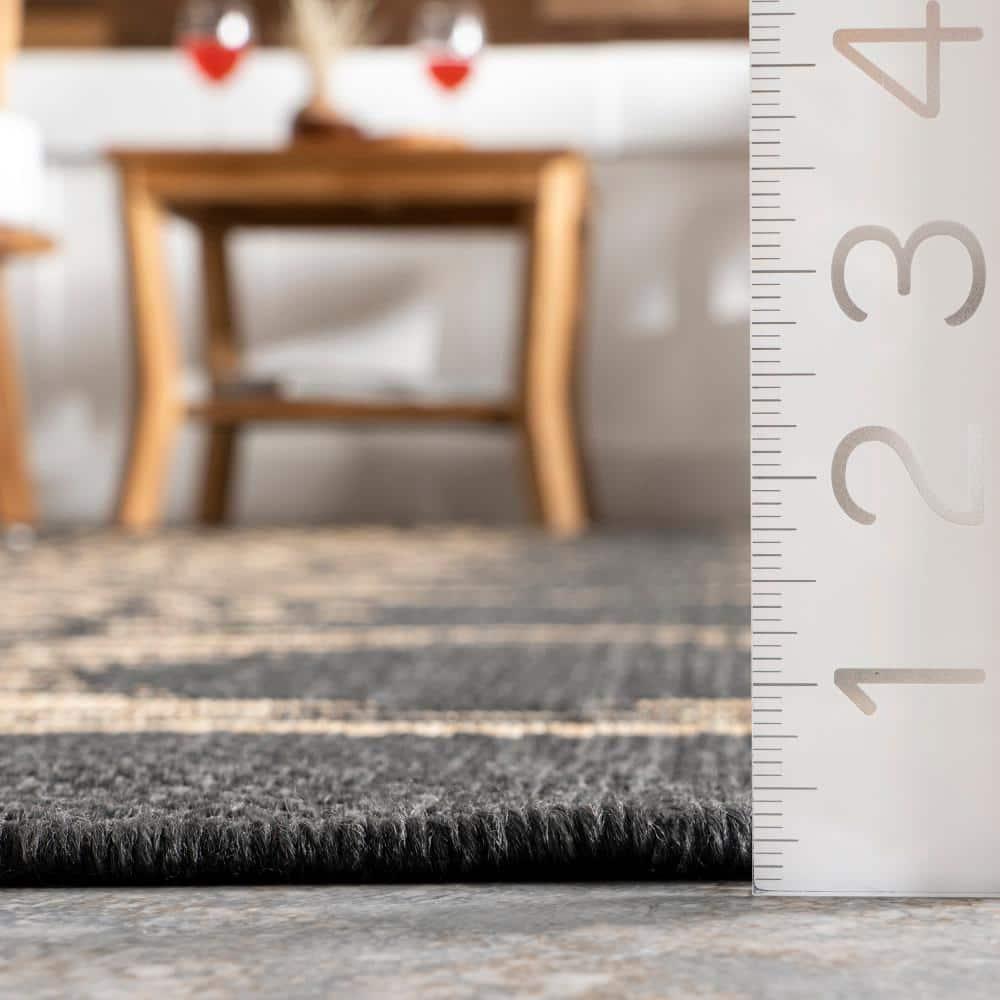 nuLOOM 5' x 8' Outdoor Geometric Area Rug, Stain Resistant, Weather Resistant, High Traffic, Patio, Balcony, Outside, Ranya Dark Grey