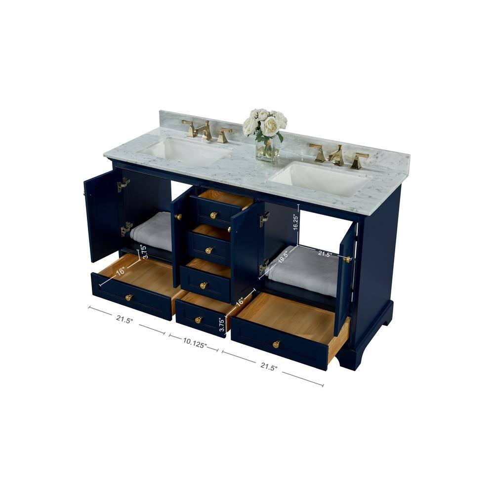 Audrey 60 in. Heritage Blue Double Bath Vanity with Marble Top