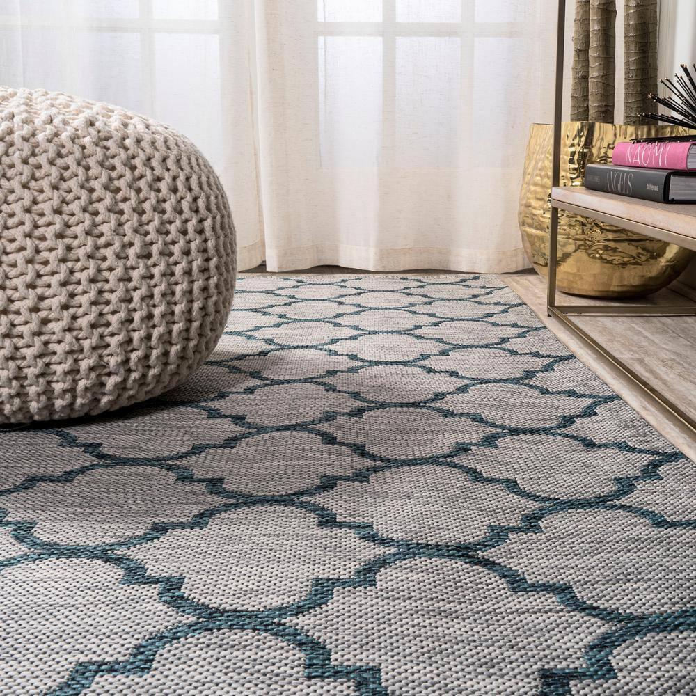 8'x10' Arabesque Ogee Trellis Indoor/Outdoor  Area Rug, Gray/Teal - JONATHAN Y