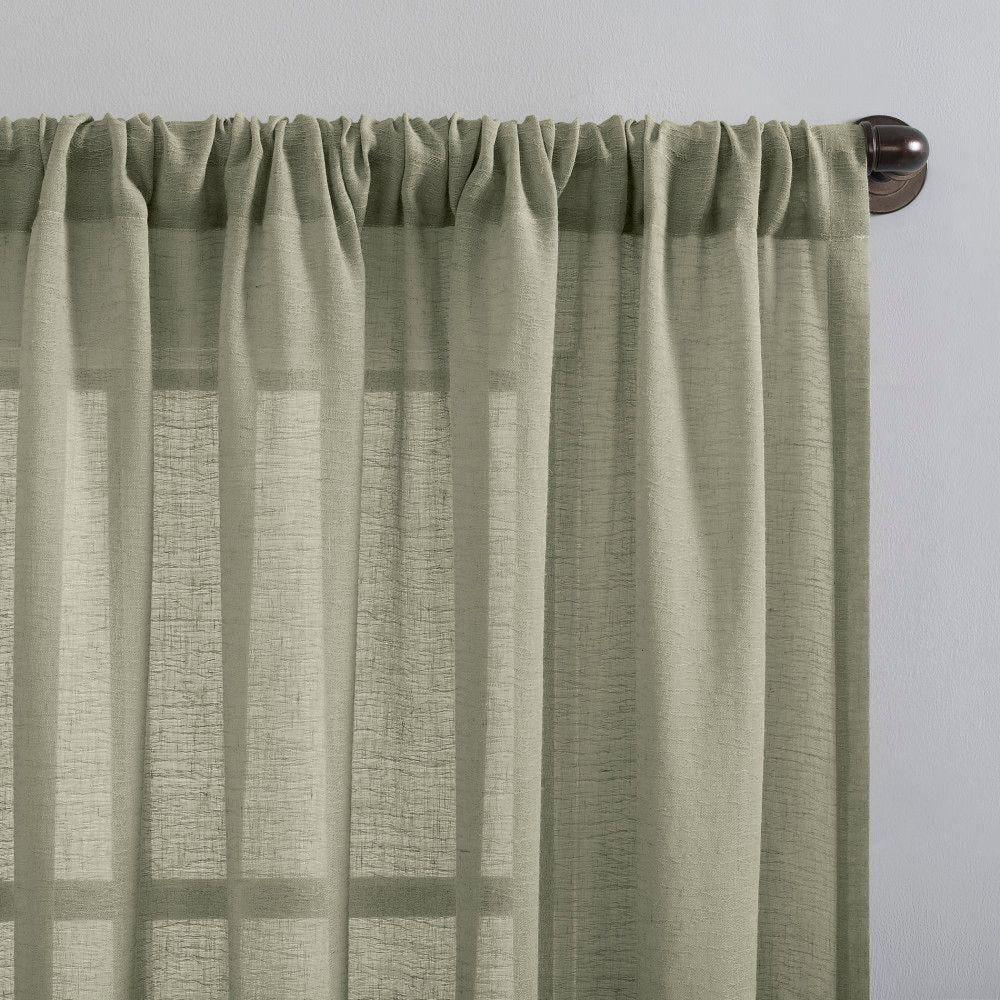 63"x52" Crushed Texture Anti-Dust Sheer Curtain Panel Celadon Green - Clean Window: Modern Linen Rod Pocket