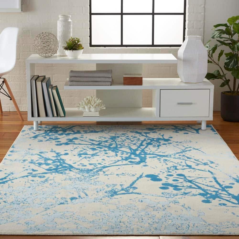 Nourison Jubilant 4' x 6' Ivory/Blue Area Rug Contemporary Artistic Abstract by Nourison