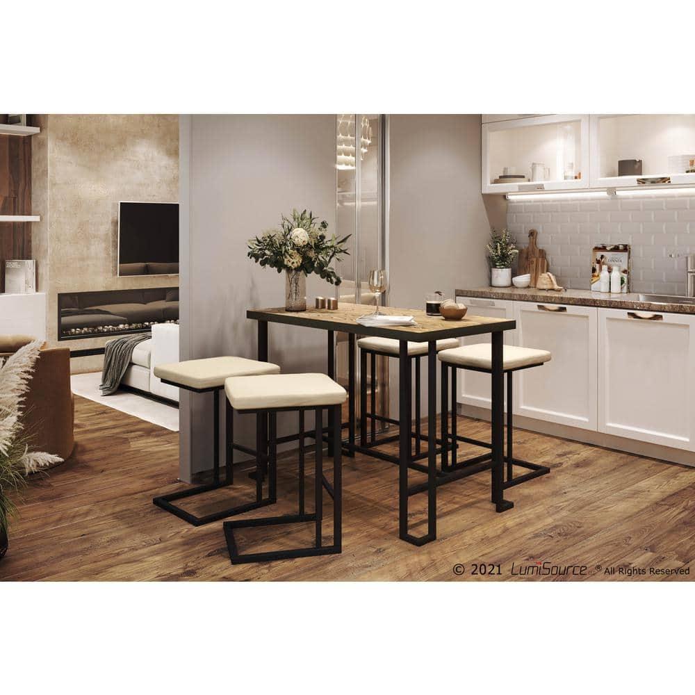 LumiSource Set of 2 Roman Industrial Counter Height Barstools Cream:: Faux Leather, Square Seat, No Assembly Required