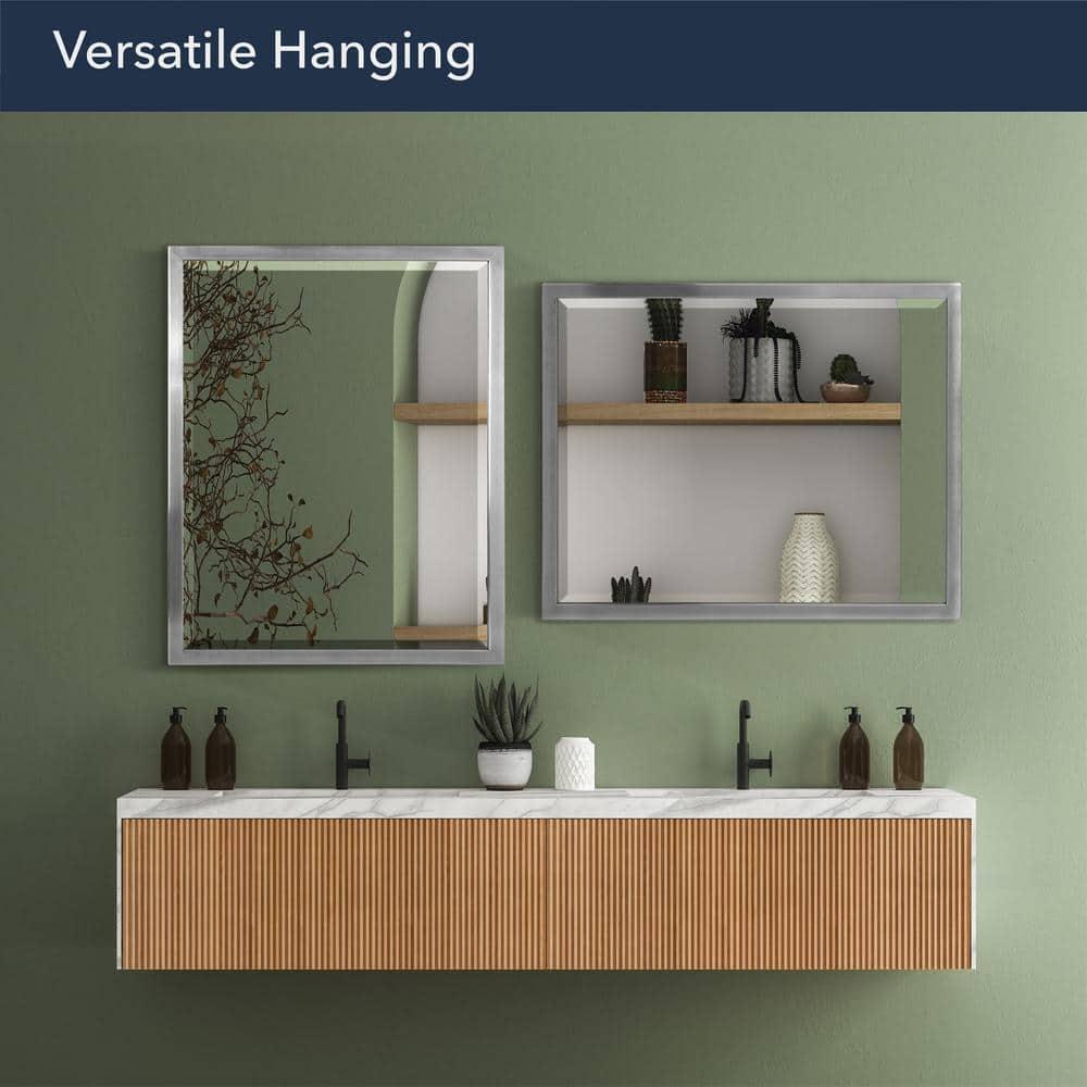 Head West Stainless Steel Frame Brushed Nickel Rectangle Bathroom Mirror, Z-Bar Bracket - 24" x 30"
