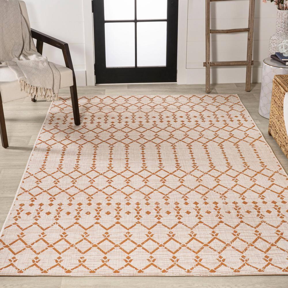 3' x 5' Ourika Moroccan Geometric Textured Weave Indoor/Outdoor Area Rug, Cream/Orange - JONATHAN Y