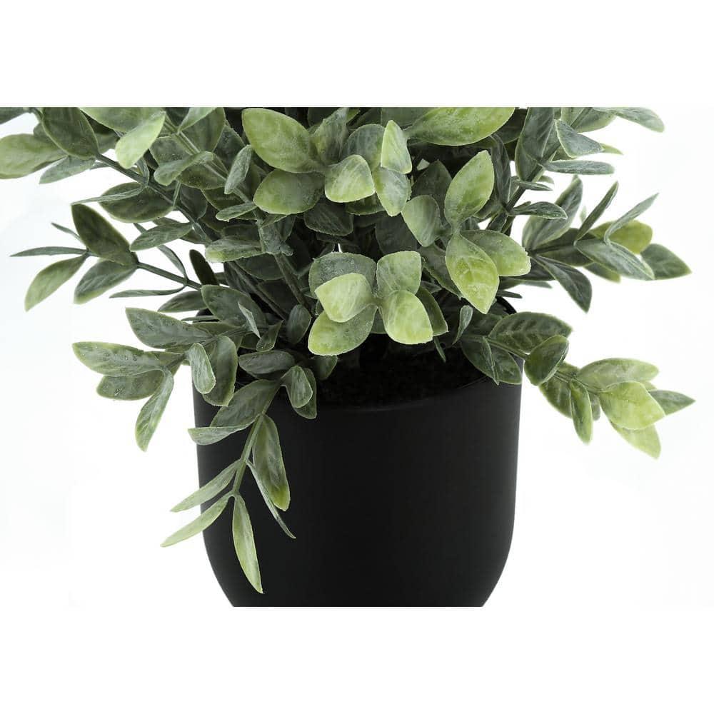11 in. Decorative Green Leaves Artificial Plant, Black Pots - Set of 2