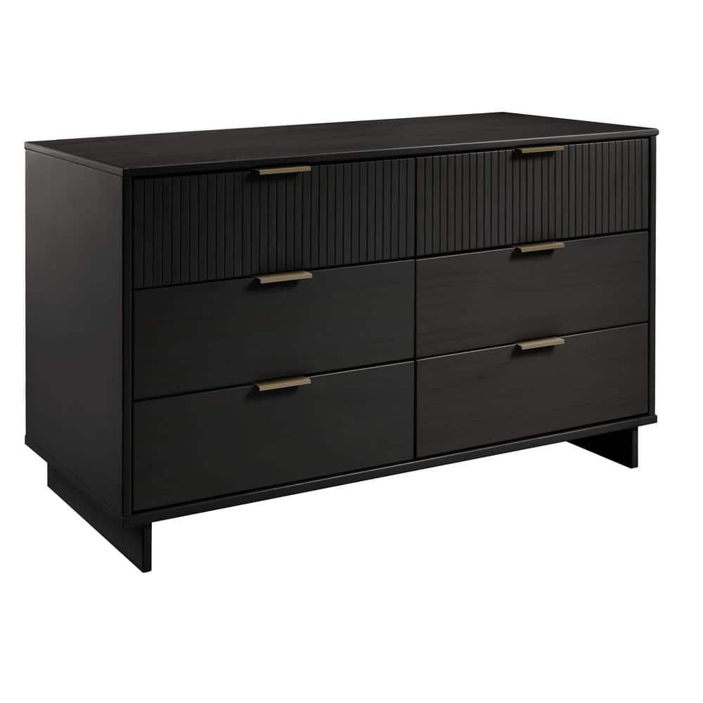 Granville Modern 6 Drawer Double Wide Dresser Black - Manhattan Comfort: Bedroom Storage, Soft Close