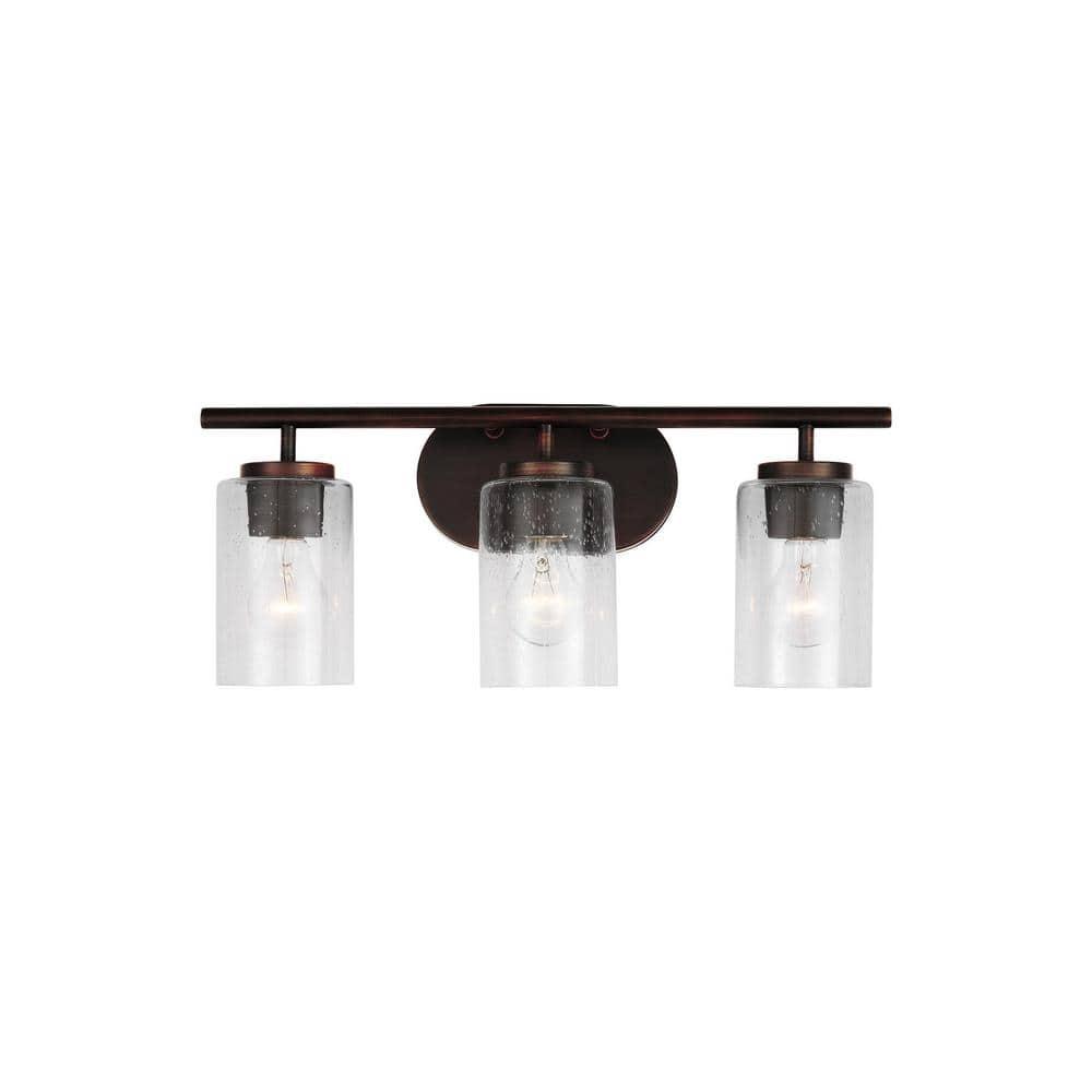 Oslo Bronze 3-Light Vanity Fixture with Clear Seeded Glass