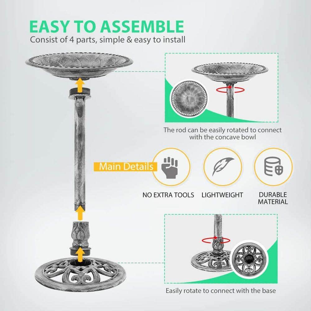 SPECSTAR Bird Bath, 28 inch Height Polyresin Lightweight Antique Outdoor Garden Birdbath Gray