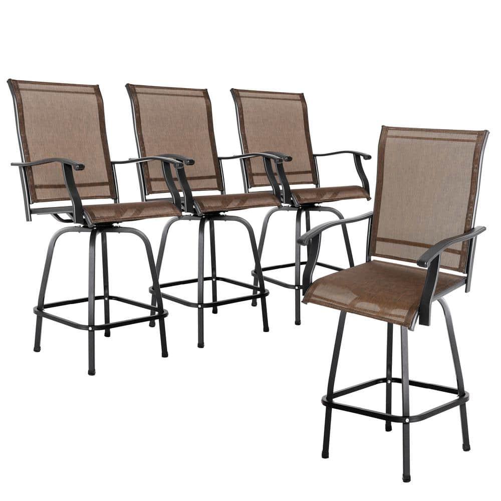 Swivel 4-Piece Metal Outdoor Bar Stool Chair High Bar Stools in Brown