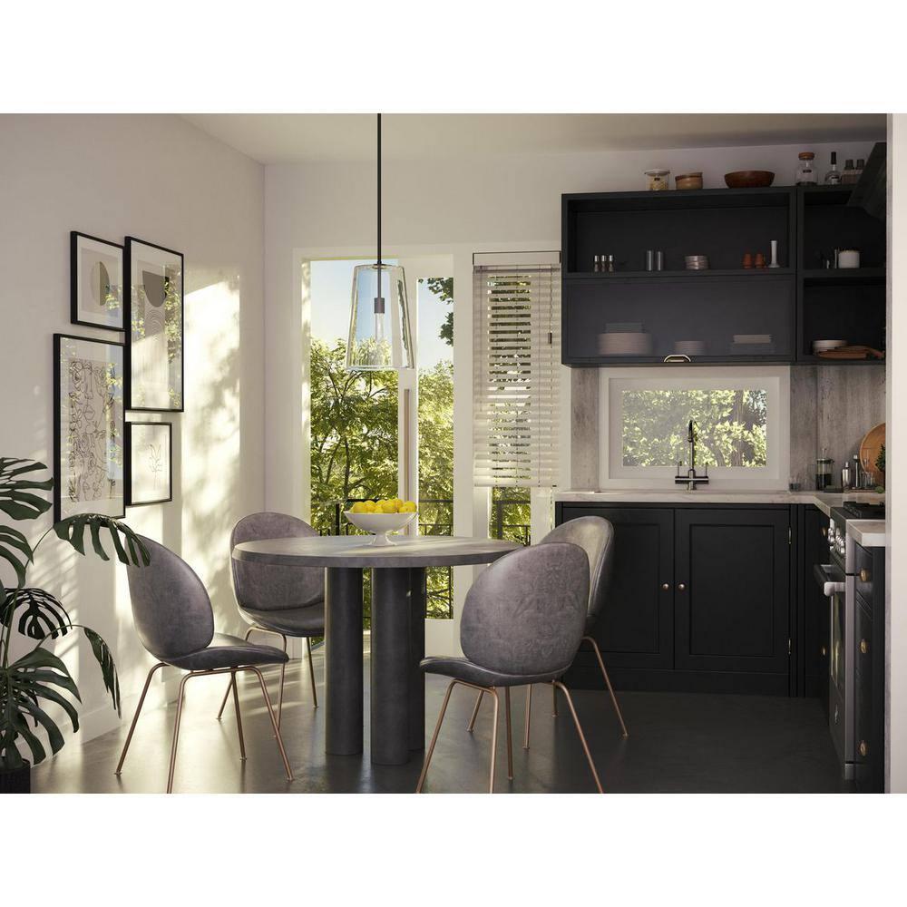 Progress Lighting Clarion 1-Light Pendant, Matte Black, Clear Glass Shade
