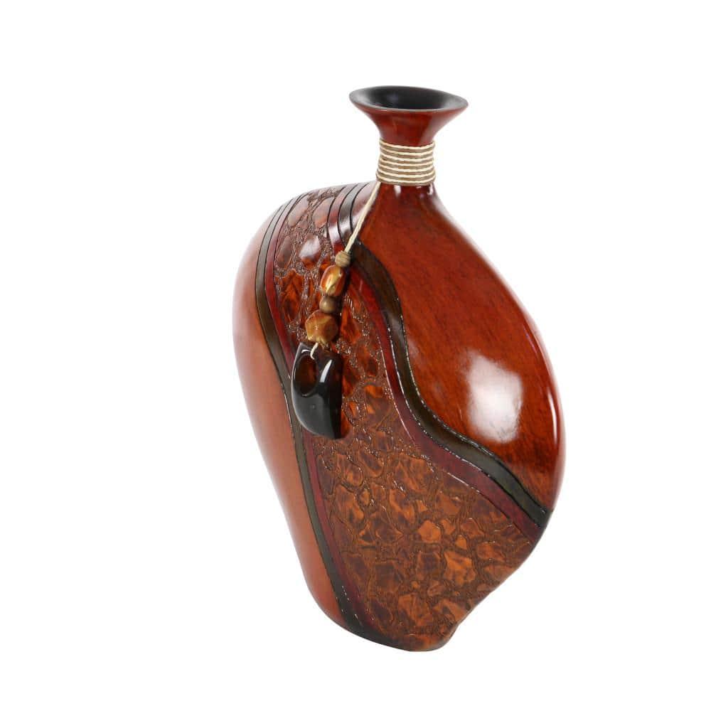 DecMode 14" Brown Polystone Vase with Embossed Details
