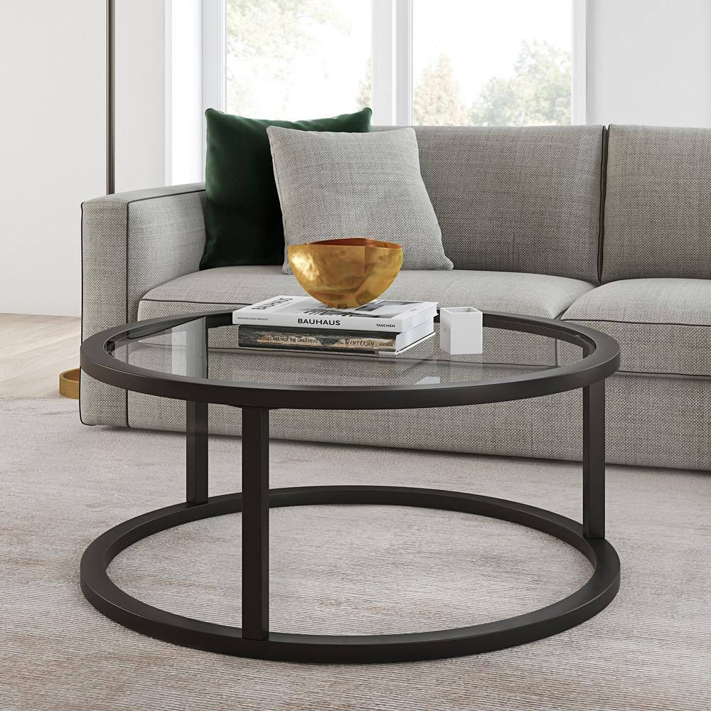 Evelyn&Zoe Parker 35" Wide Round Coffee Table, Blackened Bronze