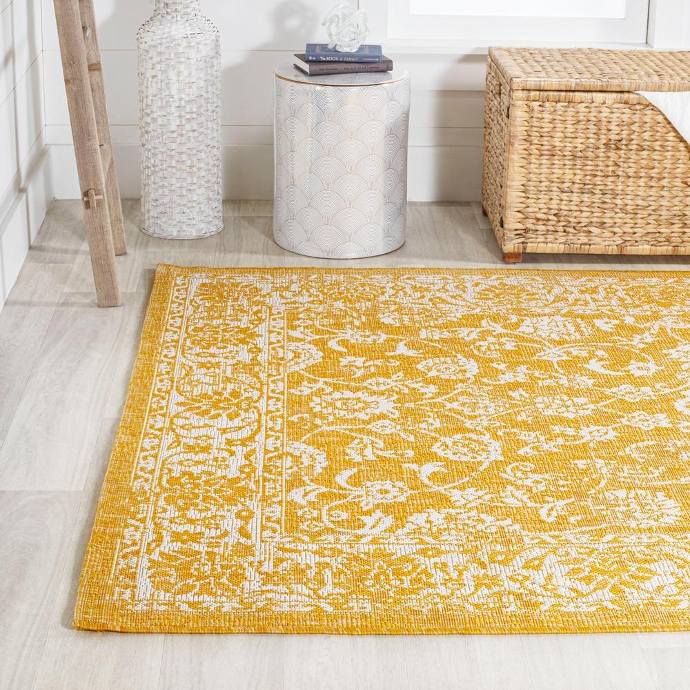 9' x 12' Tela Bohemian Textured Weave Floral Indoor/Outdoor Area Rug, Yellow/Cream - JONATHAN Y