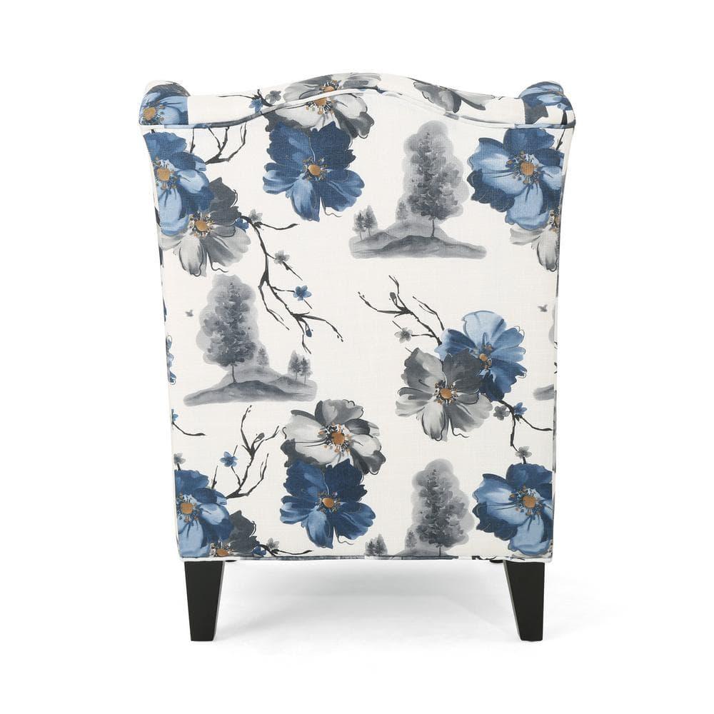 Toddman High-Back Club Chair Floral Print Blue - Christopher Knight Home: Upholstered, Birch Wood Legs