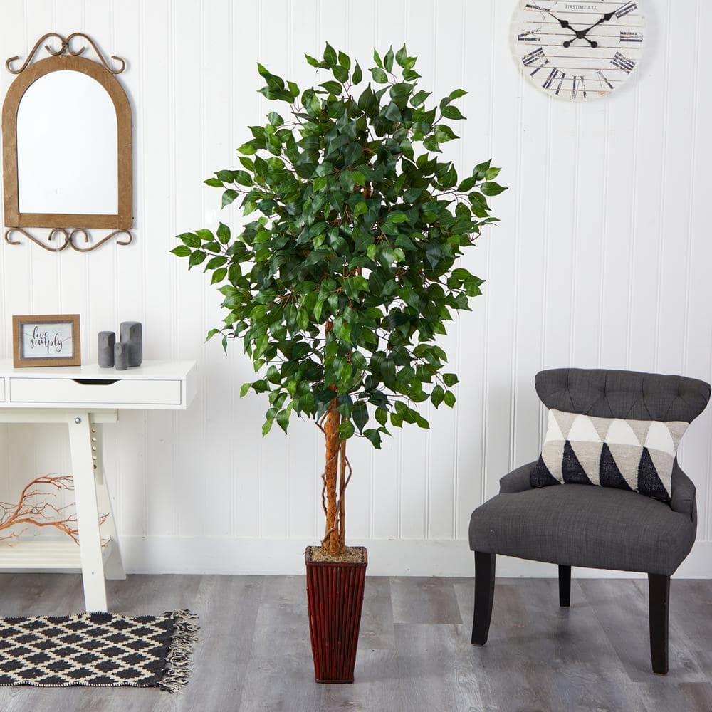 Nearly Natural 6-ft Ficus Tree with Bamboo Planter