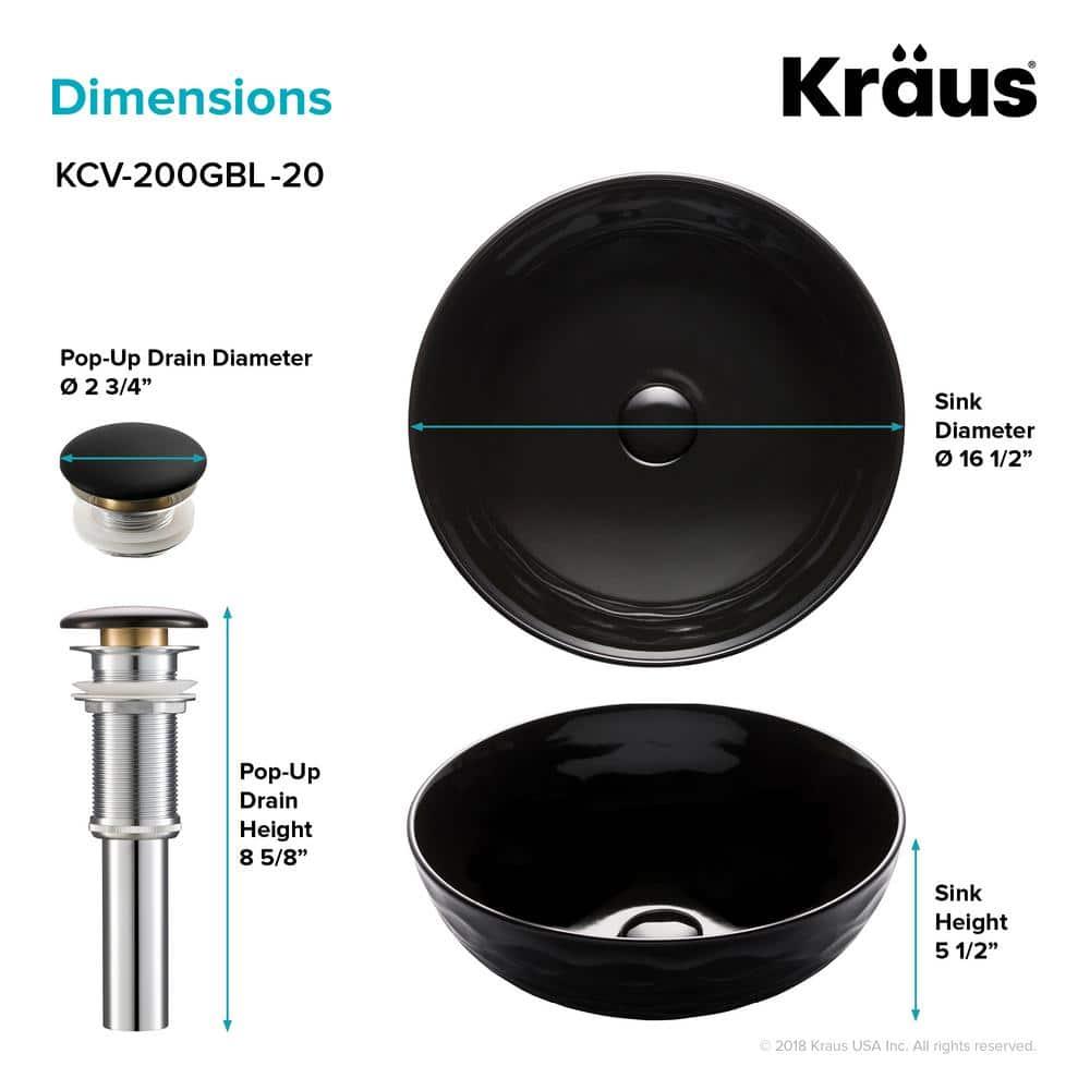 KRAUS Viva Thin Porcelain Ceramic Vessel Bathroom Sink with Pop-Up Drain