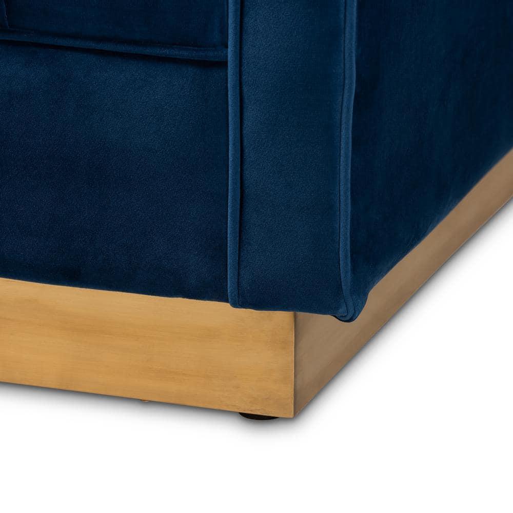 Aveline Velvet Upholstered Finished Sofa Navy Blue/Gold - Baxton Studio: Chic, Tufted, No Assembly, Metal Base