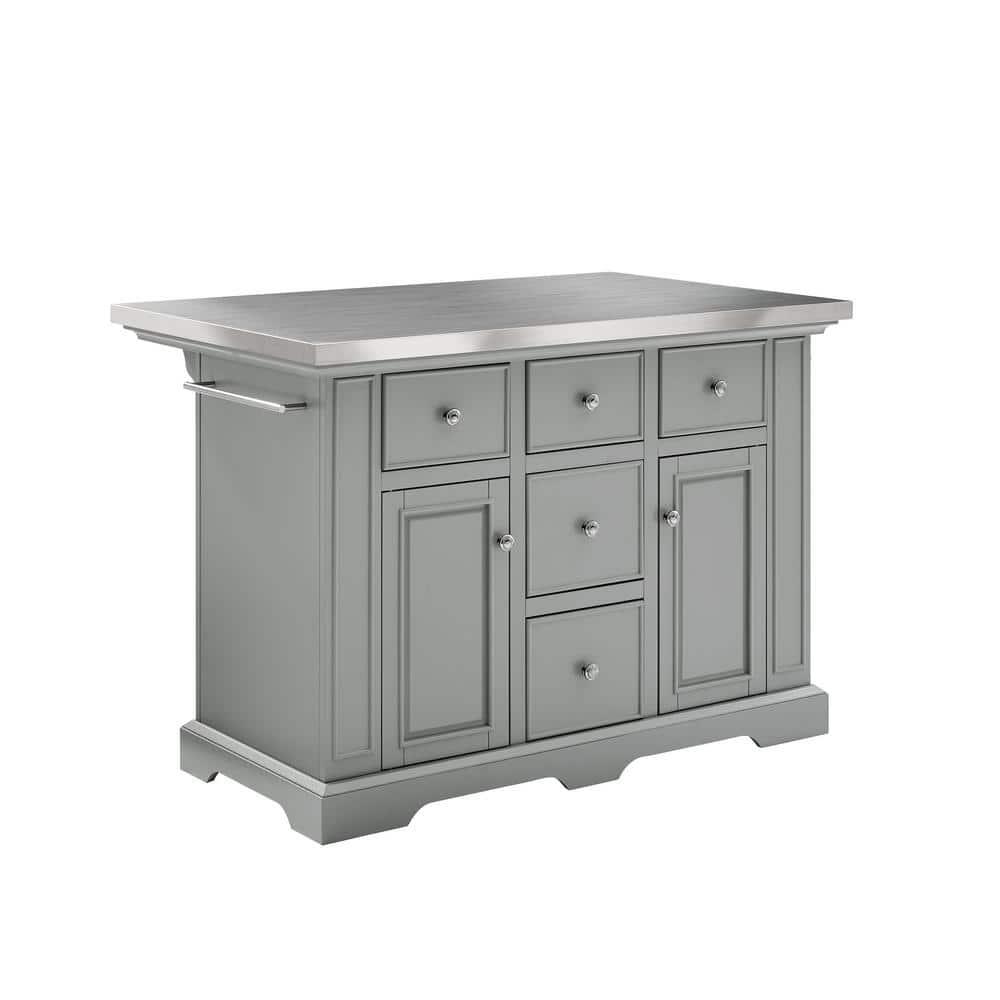 Julia Stainless Steel Top Kitchen Island Gray - Crosley: Towel Bar, Spice Rack, 5 Drawers, 2 Cabinets