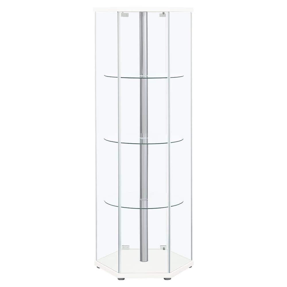 Coaster Zahavah Modern 4 Shelf Hexagon Shaped Glass Curio Cabinet White/Clear