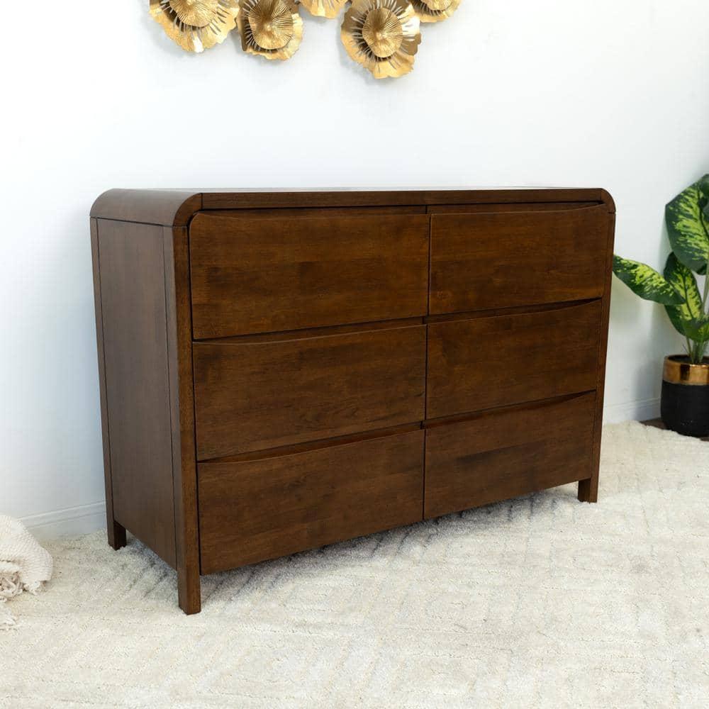 Arton Mid Century Modern Solid Wood Walnut Dresser with 6 Drawers