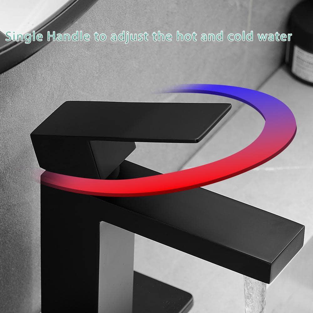 Matte Black Single Hole Bathroom Faucet,Vanity Faucet Modern Commercial RV with Deck Plate for 1 or 3 Hole, Single Handle Stainless Steel Bathroom Sink Faucet with Pop-up Drain