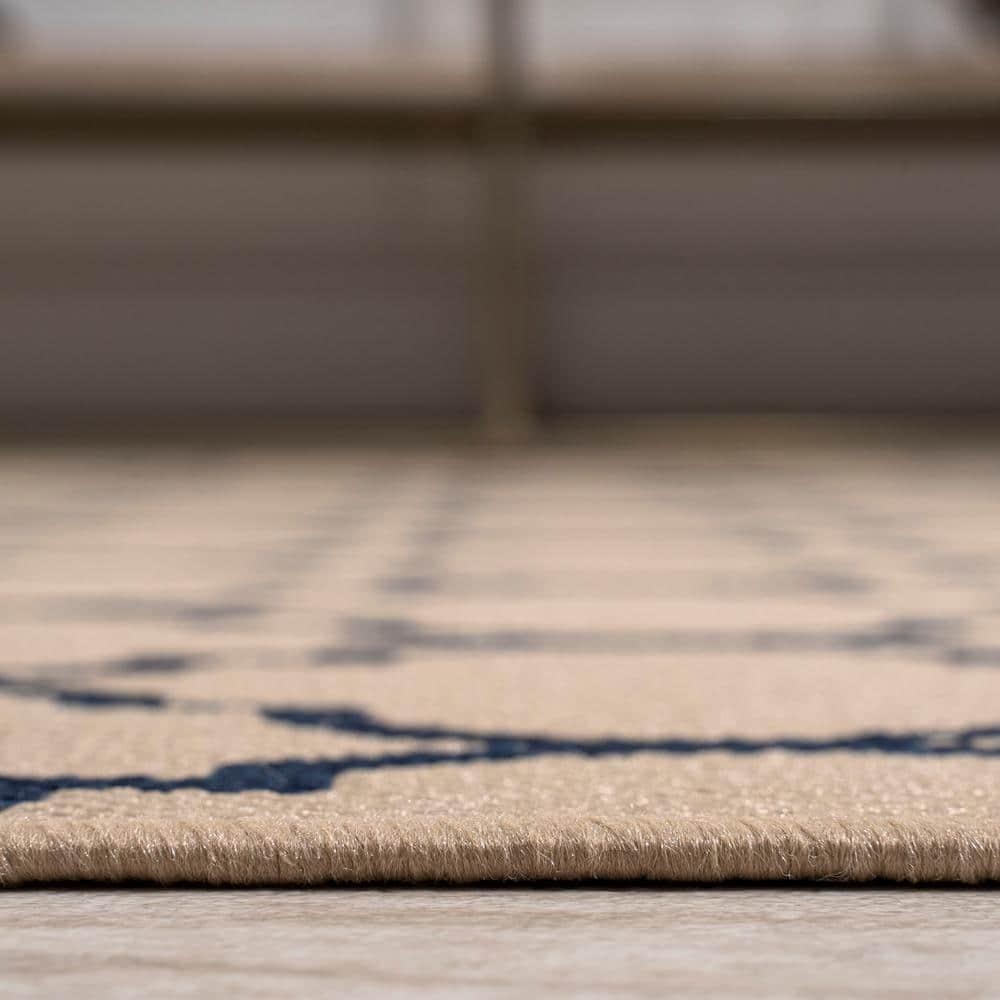Arabesque Ogee Trellis Beige/Navy 2 ft. x 8 ft. Indoor/Outdoor Runner Rug