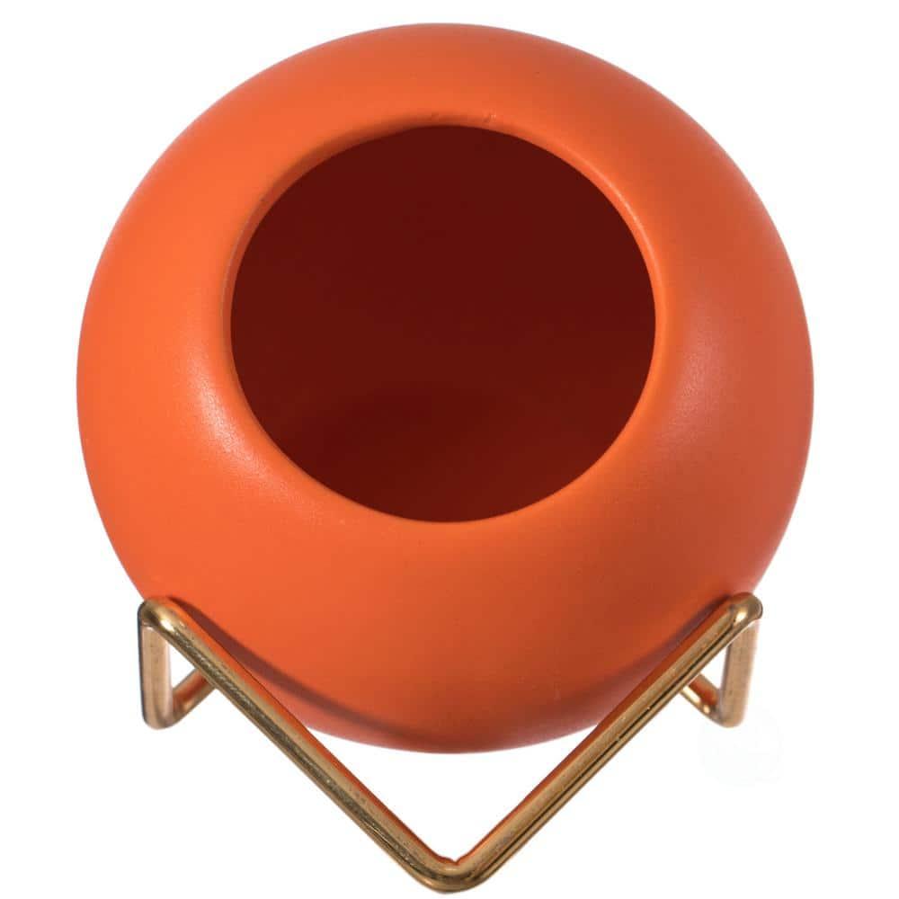 Fabulaxe Small Modern Ceramic Flower Vase for Living Room, Home Office Table, Dining Room and Entryway, Orange