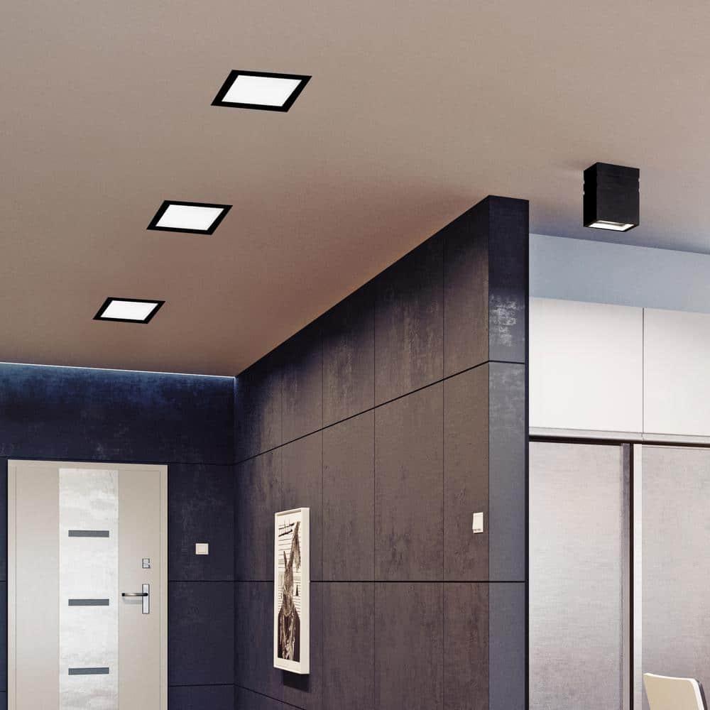 Maxxima 8 in. 5CCT Square Recessed LED Downlight, 1400 Lumens Slim Flat Panel Color Selectable 2700K/3000K/3500K/4000K/5000K, Dimmable, Canless IC Rated, Black Trim, J-Box Included