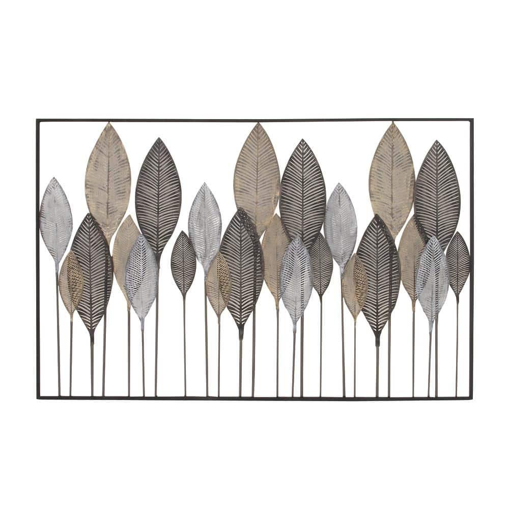 DecMode Bronze Metal Tall Cut-Out Leaf Wall Decor with Intricate Laser Cut Designs