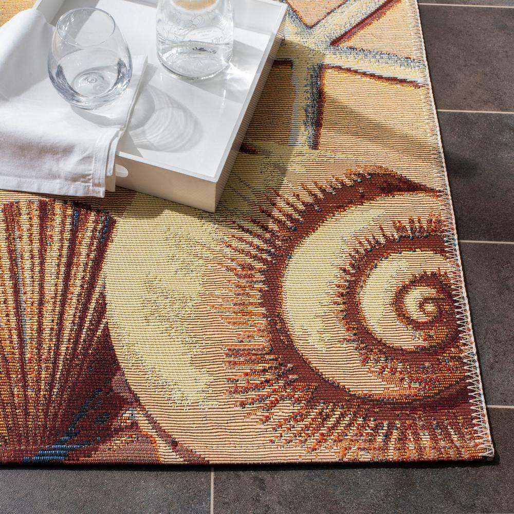 SAFAVIEH Barbados Sea Shells Outdoor Area Rug, 4' x 6', Gold/Blue