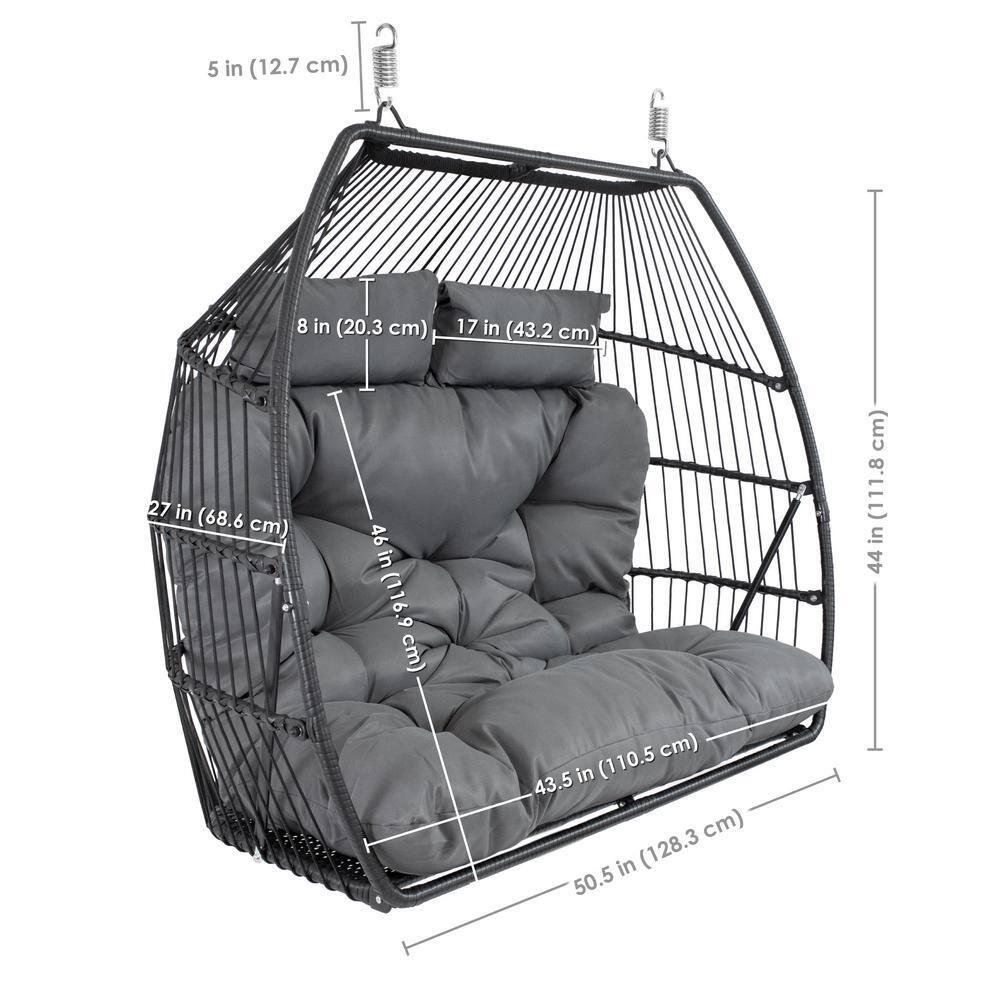 Sunnydaze Outdoor Andrei Hanging Double Egg Chair with Cushion and Headrests - Dark Gray