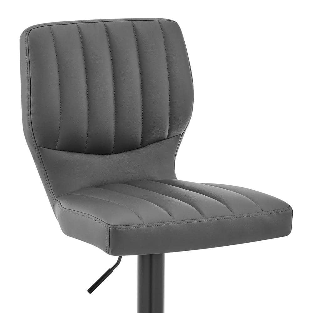 Contemporary Gray Leather Swivel Bar Stool with Adjustable Height