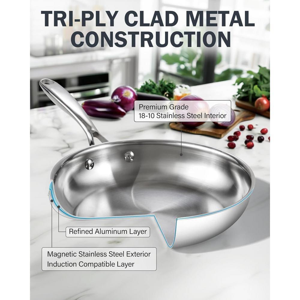 Cooks Standard Cooks Standard Stainless Steel Frying Pan With Lid, 12-inch Multi-ply Clad Wok Stir Fry Pan, Kitchen Skillet, Silver